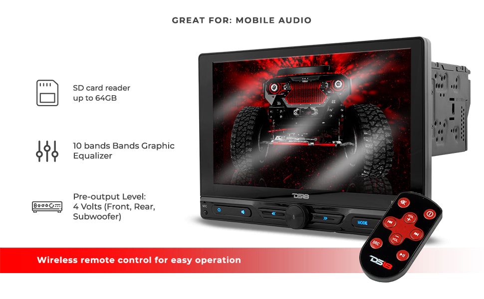 10.5" Floating Adjustable Modular Touchscreen Mechless Single-DIN Head Unit with Bluetooth, Apple Car Play, Android Mirror