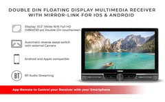 10.5" Floating Adjustable Modular Touchscreen Mechless Single-DIN Head Unit with Bluetooth, Mirror Link and USB - DS18