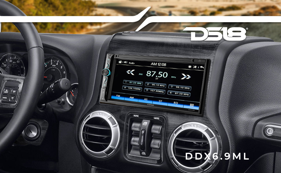 6.9" Touchscreen Mechless Double-DIN Headunit with Bluetooth, USB and Mirror Link - DS18