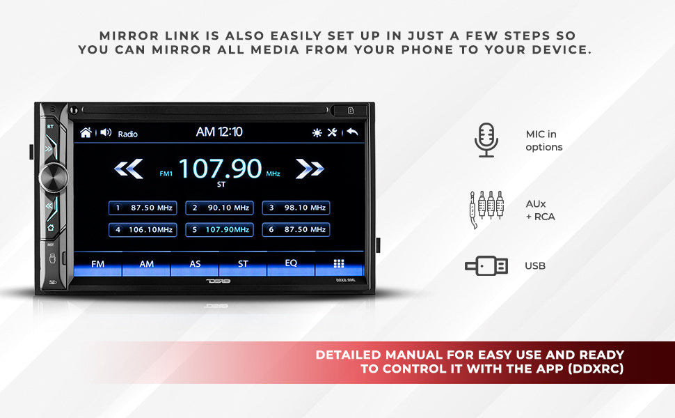 6.9" Touchscreen Mechless Double-DIN Headunit with Bluetooth, USB and Mirror Link - DS18