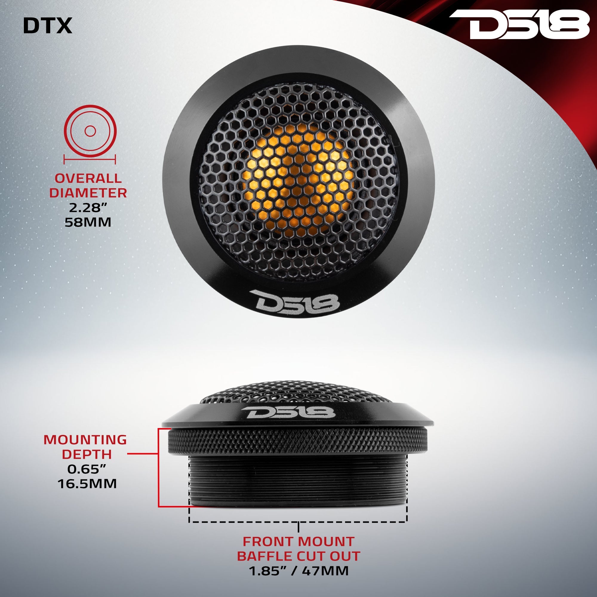 2.2" Dome Neodymium Tweeter with Aluminum Body 30 Watts 1" Titanium 4-Ohm Vc - DS18