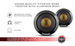 2.2" Dome Neodymium Tweeter with Aluminum Body 30 Watts 1" Titanium 4-Ohm Vc - DS18