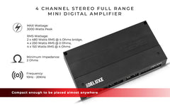 Deluxe 4-Channel Compact Class D Amplifier 4 X 150 Watts Rms @ 4-Ohm - DS18