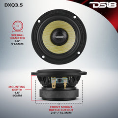 DXQ 3.5” Midrange Speaker with Yellow Straw + Composite Foam Cone | 60W RMS 4-Ohm - DS18