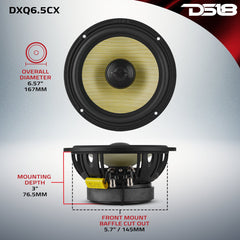 DXQ 6.5" 2-Way Coaxial Speaker with Yellow Straw and Composite Foam Cone | 150W RMS 4-Ohm - DS18