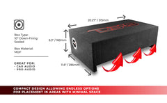 10" Loaded Amplified Shallow Down Fire Subwoofer Enclosure 250 Watts Rms - DS18