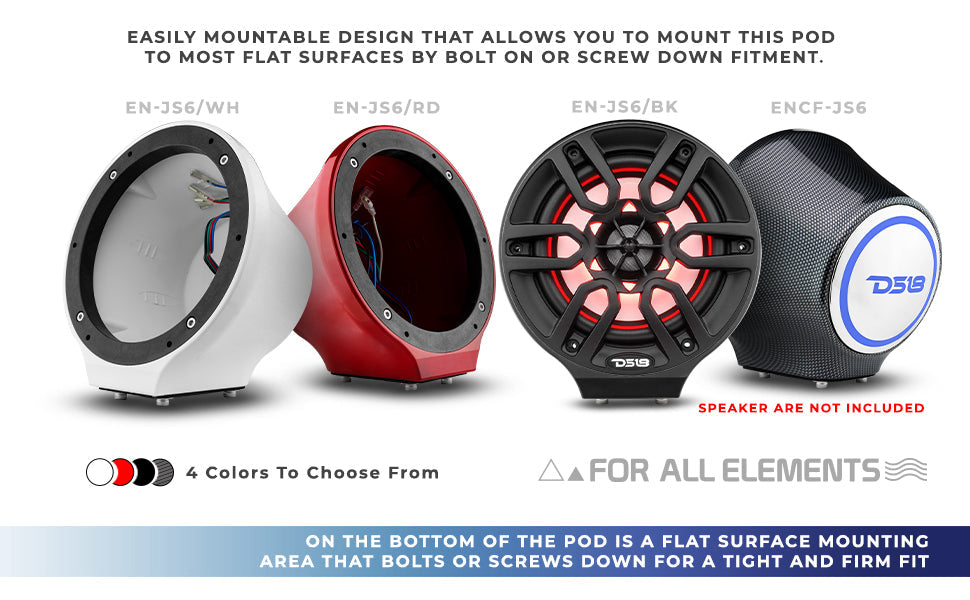 6.5” Universal Flat Mount Kick Panel Speaker Pod – Jet Skis, Jeeps, Motorcycles – RGB LED Lights - DS18