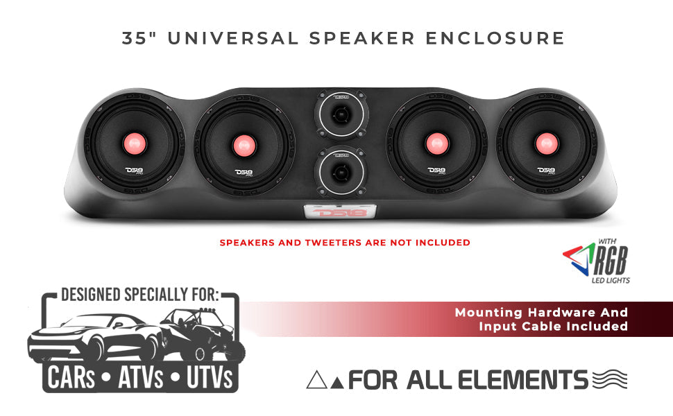 35" High Density ABS Universal Speakers Enclosure 4 X 6.5" and 2 x 3" Tweeters - Multi-Application Design for Cars, Trucks
