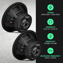 EPICX Series 10" Dual Voice Coil Subwoofer, 500W RMS, Dual 2/4 Ohms