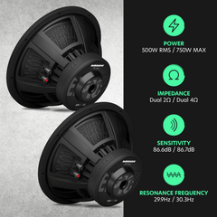 EPICX Series 12" Dual Voice Coil Subwoofer, 500W RMS, Dual 2/4 Ohms