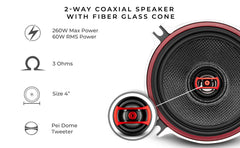 EXL 4" 2-Way Coaxial Speaker with Fiber Glass Cone | 60W RMS 3-Ohm - DS18