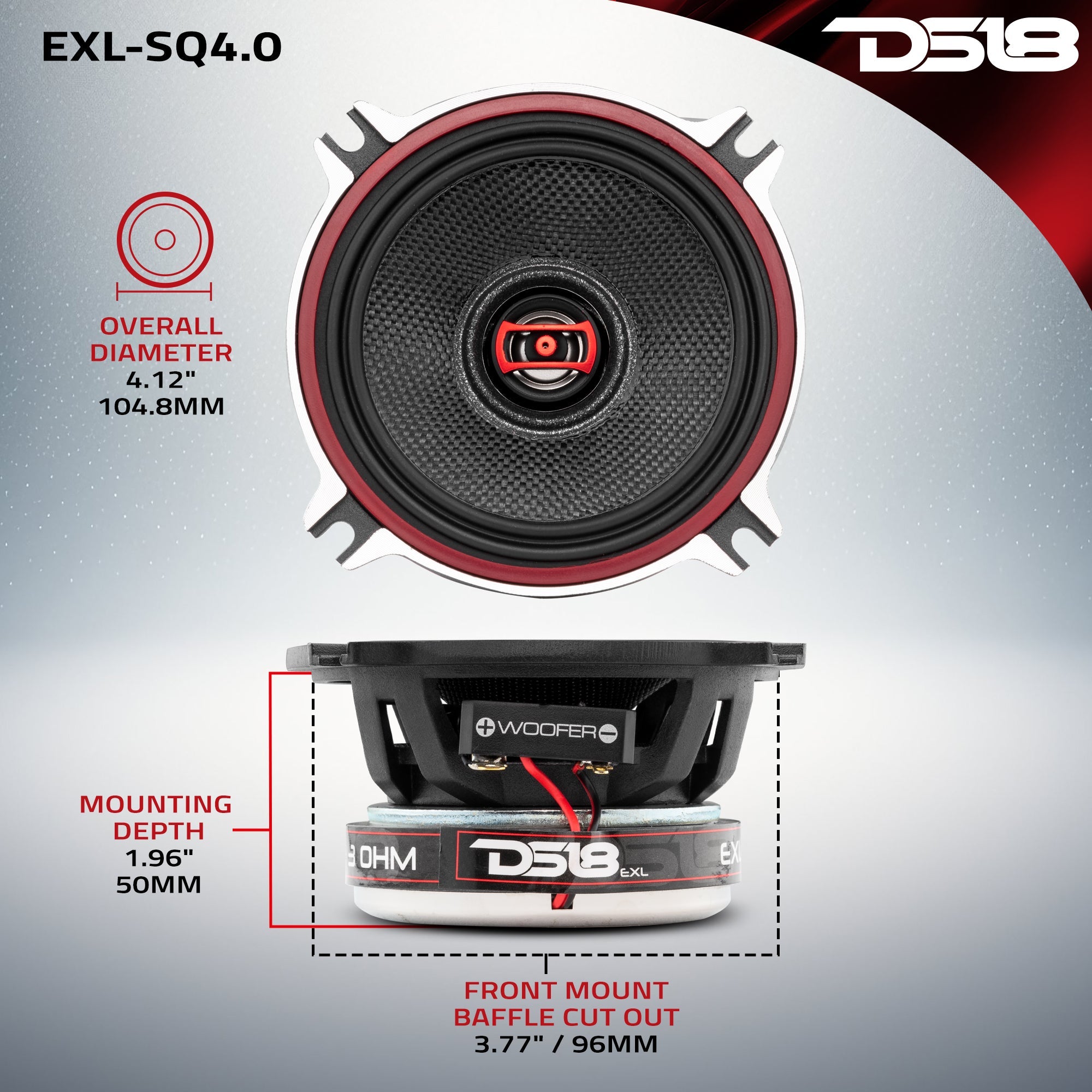 EXL 4" 2-Way Coaxial Speaker with Fiber Glass Cone | 60W RMS 3-Ohm - DS18