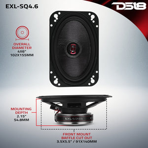EXL 4x6” 2-Way Coaxial Speaker with Fiber Glass Cone | 60W RMS 3-Ohm - DS18