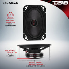 EXL 4x6” 2-Way Coaxial Speaker with Fiber Glass Cone | 60W RMS 3-Ohm - DS18