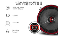 EXL 5.25" 2-Way Coaxial Speaker with Fiber Glass Cone | 80W RMS 3-Ohm - DS18