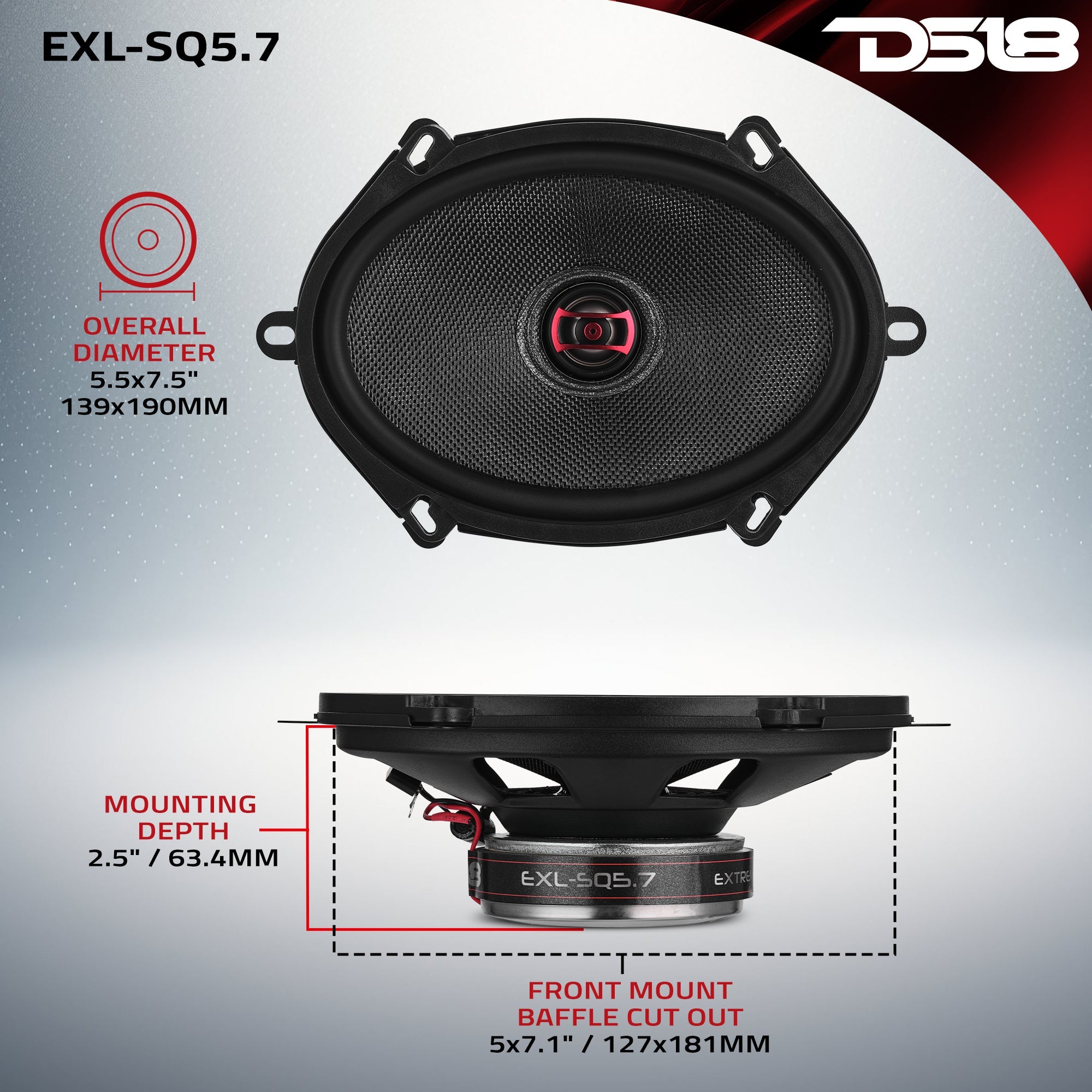 EXL 5x7" 2-Way Coaxial Speaker | 120W RMS 3-Ohm - DS18
