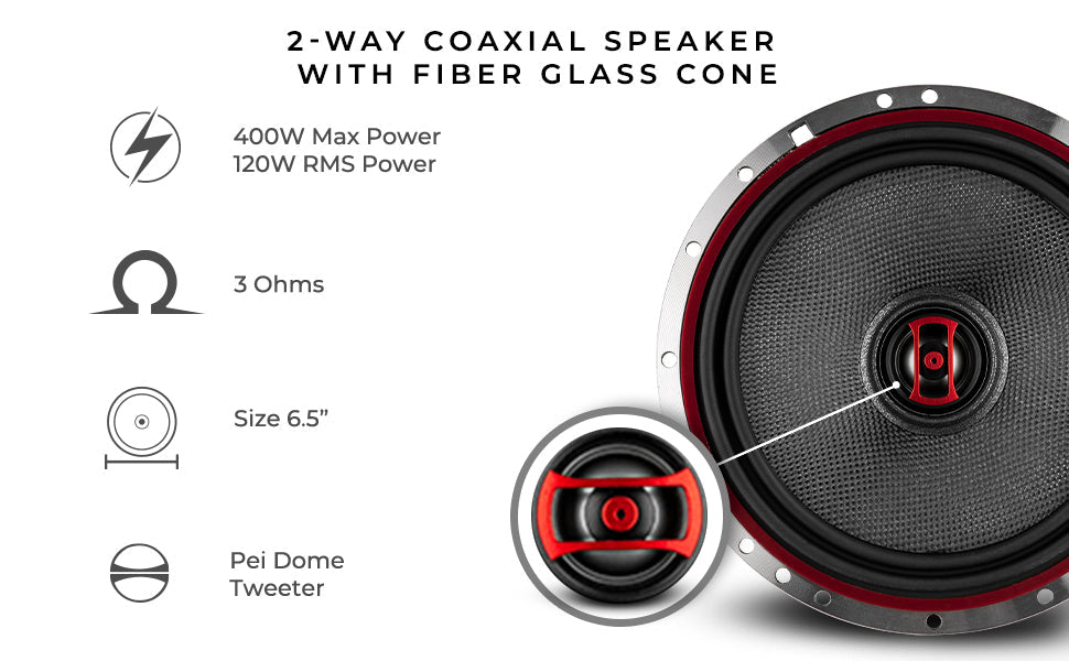 EXL 6.5" 2-Way Coaxial Speaker with Fiber Glass Cone | 120W RMS 3-Ohm - DS18
