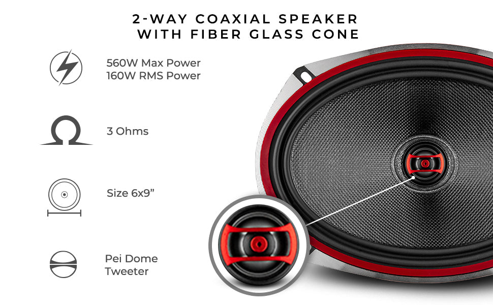 EXL 6x9" 2-Way Coaxial Speaker with Fiber Glass Cone | 160W RMS 3-Ohm - DS18