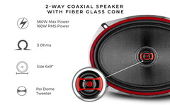 EXL 6x9" 2-Way Coaxial Speaker with Fiber Glass Cone | 160W RMS 3-Ohm - DS18