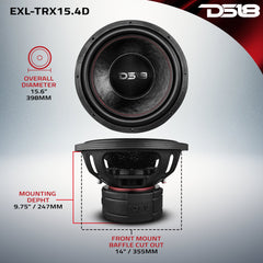EXL 15” Subwoofer Quad Stack with Reinforced Cone 3000 Watts RMS 4” Dvc 4-Ohm - DS18