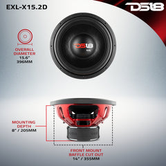 EXL-X 15" Subwoofer 1250 Watts Rms DVC 2-Ohms - DS18