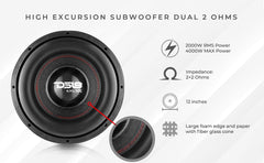EXL XX 12" High Excursion Subwoofer 2000 Watts Rms DVC 2-Ohm - DS18