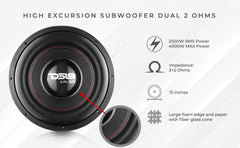 EXL XX 15" High Excursion Subwoofer 2000 Watts Rms DVC 2-Ohm - DS18