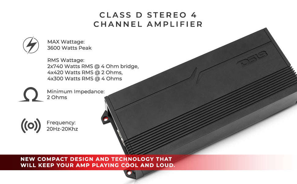 GEN-X Full-Range Class D 4-Channel Amplifier | 4 x 300W RMS @ 4-Ohm - DS18