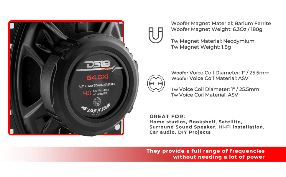 GEN-X 4x6 2-Way Coaxial Speakers 45 Watts Rms 4-Ohm - DS18