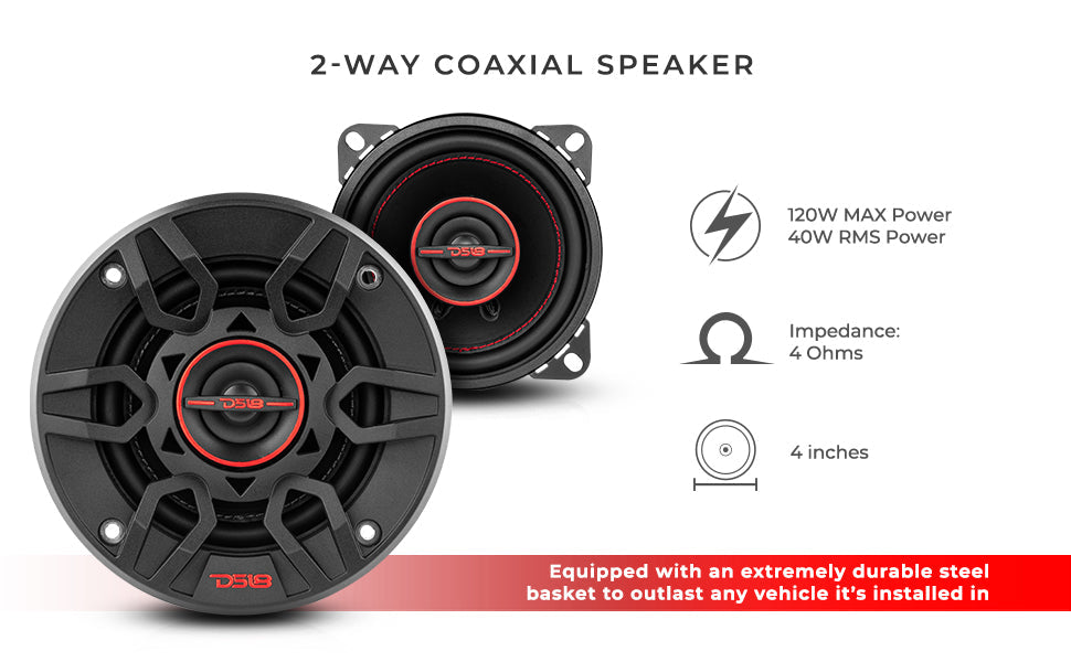 GEN-X 4" 2-Way Coaxial Speakers 40 Watts Rms 4-Ohm - DS18