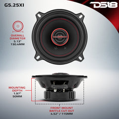 GEN-X 5.25" 2-Way Coaxial Speakers 45 Watts Rms 4-Ohm - DS18