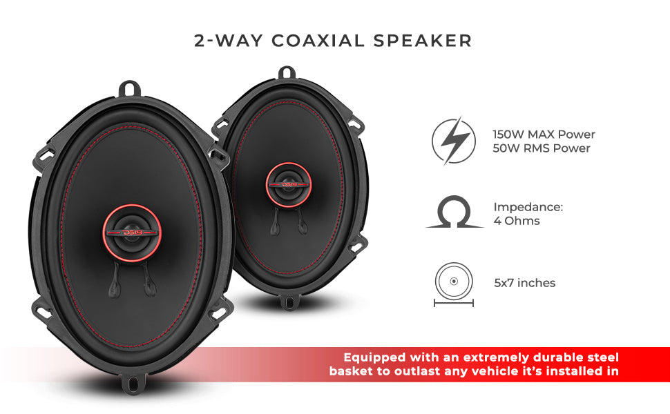 GEN-X 5x7" 2-Way Coaxial Speakers 50 Watts Rms 4-Ohm - DS18