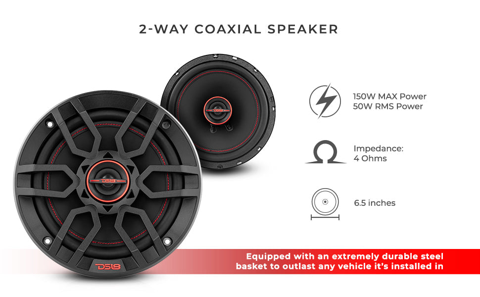 GEN-X 6.5" 2-Way Coaxial Speakers 50 Watts Rms 4-Ohm - DS18
