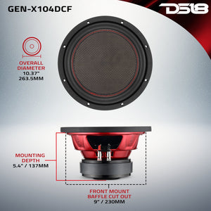 GEN-X 10" Subwoofer with Carbon Fiber Dust Cap | 600W RMS Dual 4-Ohm Voice Coils - DS18