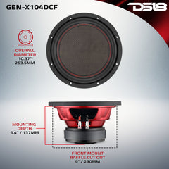 GEN-X 10" Subwoofer with Carbon Fiber Dust Cap | 600W RMS Dual 4-Ohm Voice Coils - DS18
