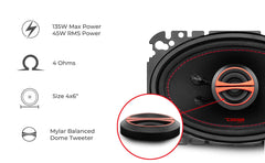 DS18 GEN-X4.6 4x6 2-Way Coaxial Car Speaker 135 Watts 4-Ohm - DS18