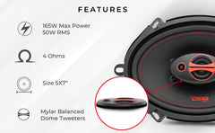 DS18 GEN-X5.7 5x7" 3-Way Coaxial Car Speaker 165 Watts 4-Ohm - DS18