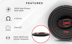 DS18 GEN-X6.5 6.5" 3-Way Coaxial Car Speaker 150 Watts 4-Ohm - DS18