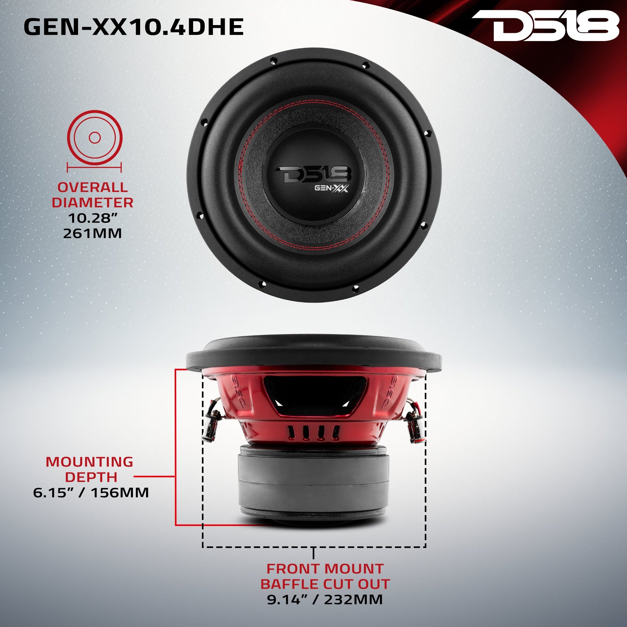 GEN-XX 10" High Excursion Subwoofer Double Stacked Magnets 500 Watts Rms DVC 4-Ohm - DS18