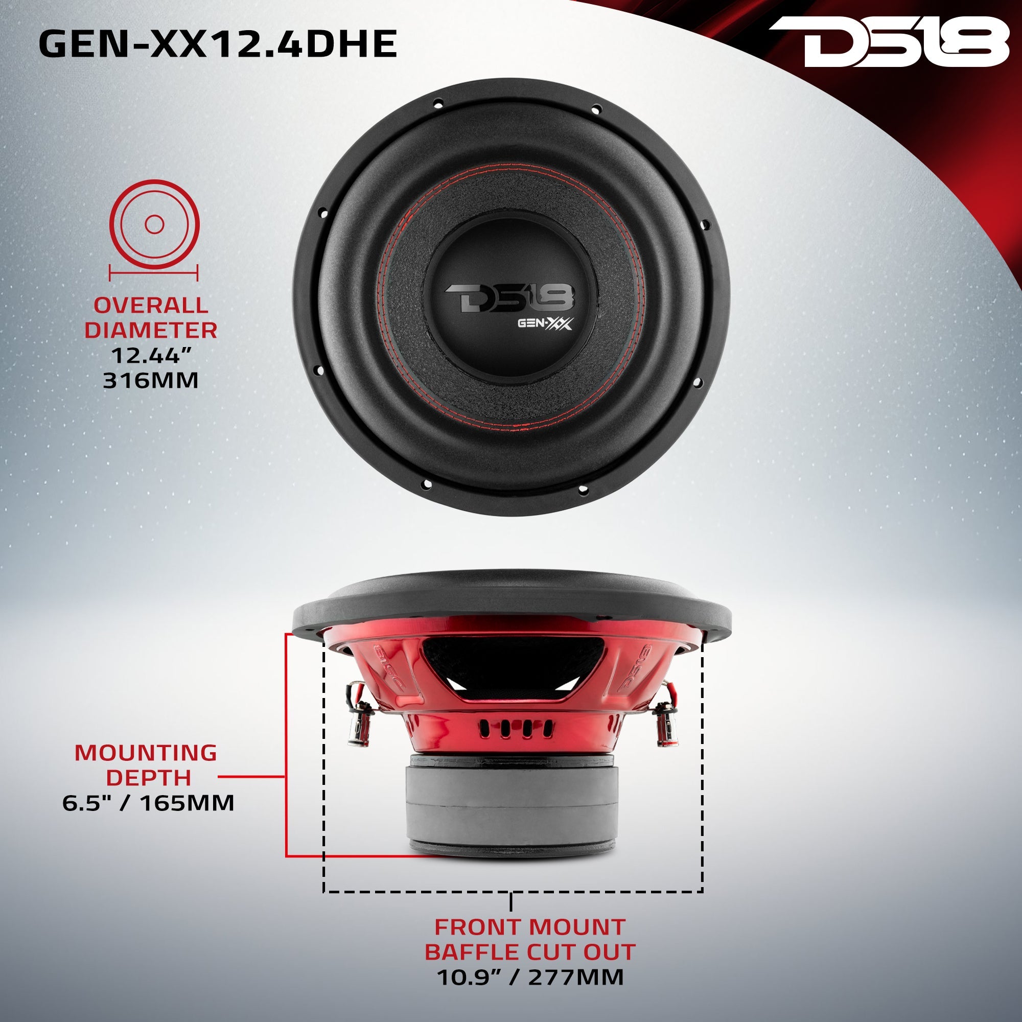 GEN-XX 12" High Excursion Subwoofer Double Stacked Magnets 600 Watts Rms DVC 4-Ohm - DS18