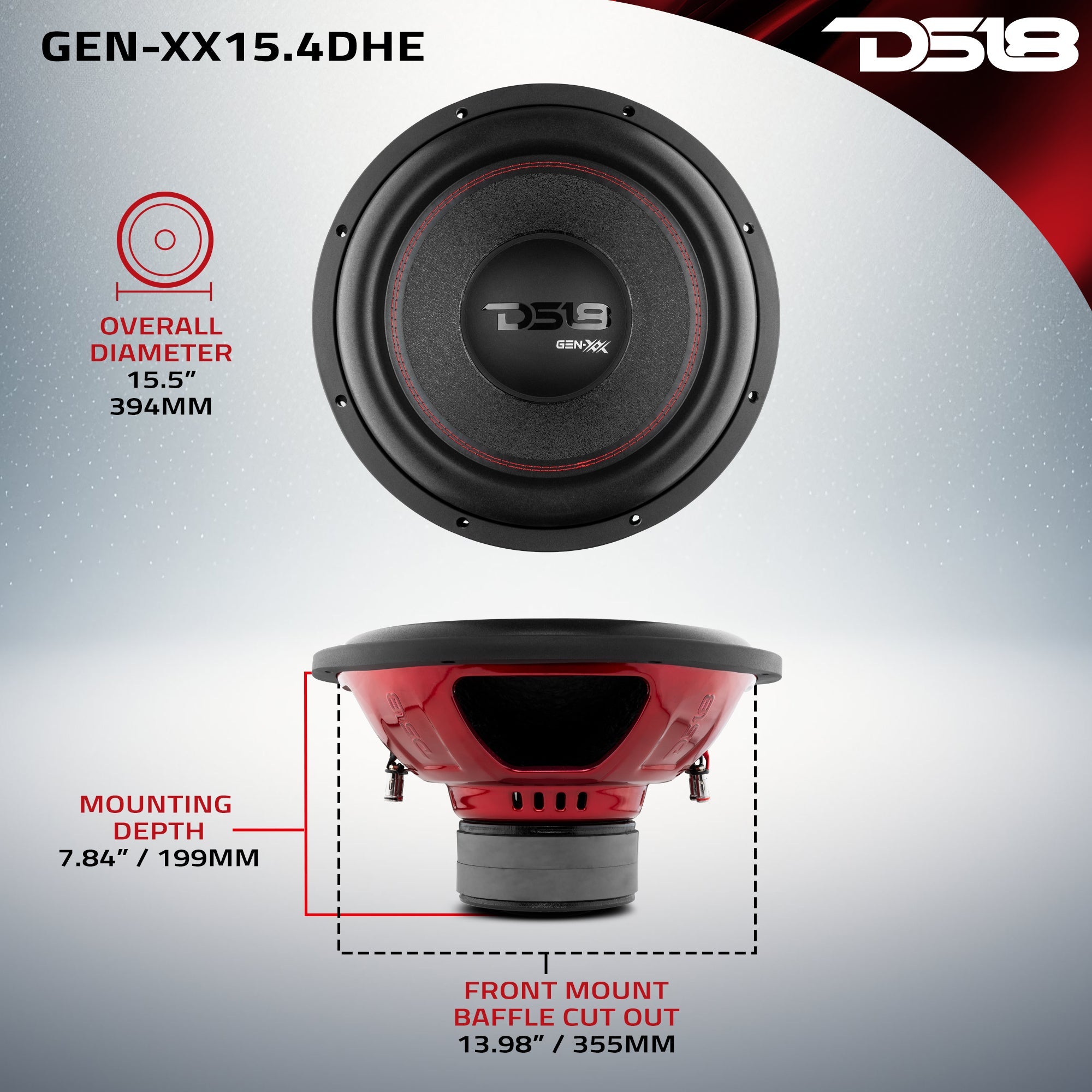 GEN-XX 15" High Excursion Subwoofer Double Stacked Magnets 600 Watts Rms DVC 4-Ohm - DS18