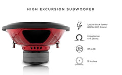 GEN-XX 15" High Excursion Subwoofer Double Stacked Magnets 600 Watts Rms DVC 4-Ohm - DS18
