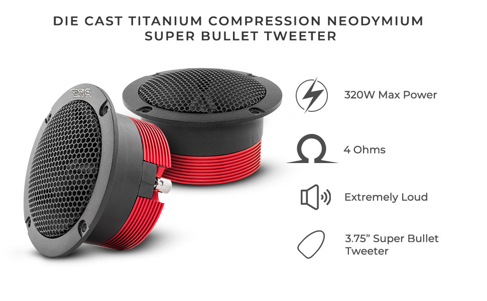 3.75" Die Cast Compression Neodymium Super Bullet Tweeter 1.3" Aluminum | 160W RMS 4-Ohm - DS18