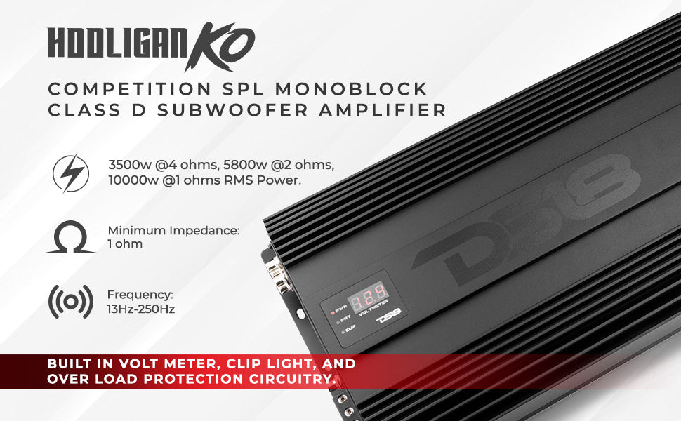 HOOLIGAN KO Black 1-Channel Amplifier with Voltmeter 10000 Watts Rms @ 1-Ohm Made In Korea - DS18