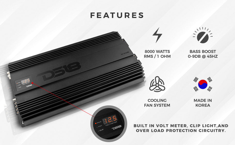 HOOLIGAN KO 1-Channel Amplifier with Voltmeter 8000 Watts Rms @ 1-Ohm Made In Korea - DS18