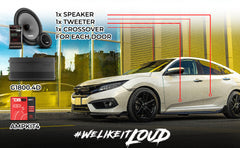 DS18 2006-2020 Honda Civic Front and Back Doors Sedan Speaker Best Upgrade/Replacement Package 1800 Watts - DS18