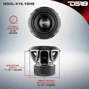 HOOLIGAN X 15" High Excursion Subwoofer 4000 Watts Rms 4" DVC 1-Ohm - DS18