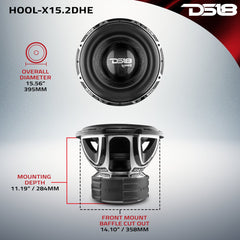 HOOLIGAN X 15" High Excursion Subwoofer 4000 Watts Rms 4" DVC 2-Ohm - DS18