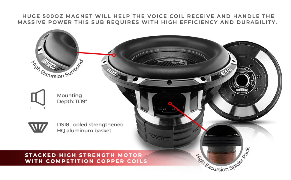 HOOLIGAN X 15" High Excursion Subwoofer 4000 Watts Rms 4" DVC 1-Ohm - DS18