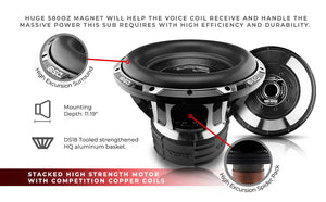 HOOLIGAN X 15" High Excursion Subwoofer 4000 Watts Rms 4" DVC 1-Ohm - DS18